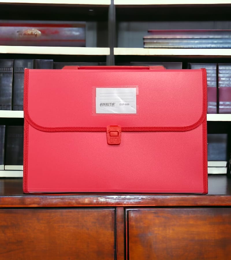 12-Pocket Expanding File Folder with Handle and Buckle Closure - Red | A4 Size Document Organizer